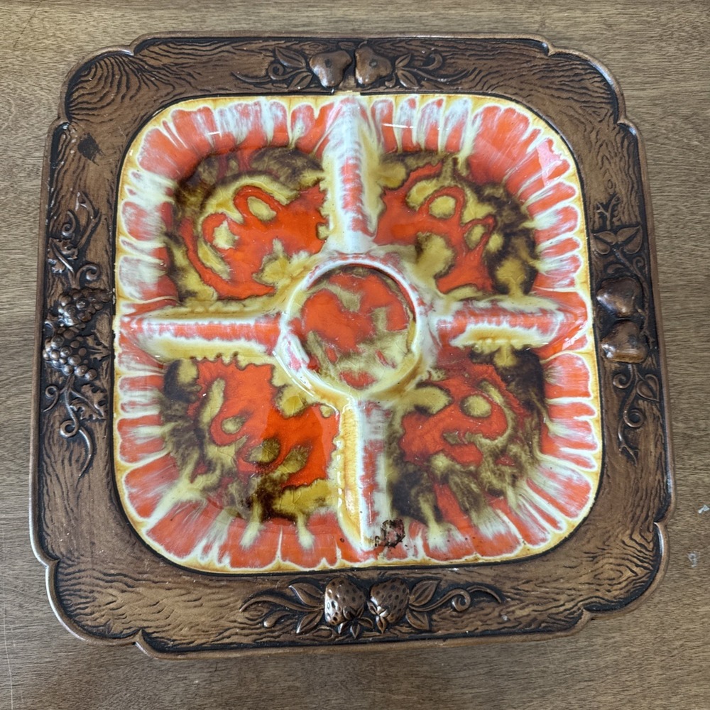 Treasure Craft Ceramic Divided Serving Relish Tray Chip Dip Bowl Retro Vintage